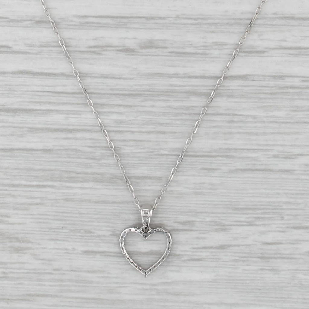 Diamond Open Heart Pendant 10k White Gold Cable Chain 16"-18"