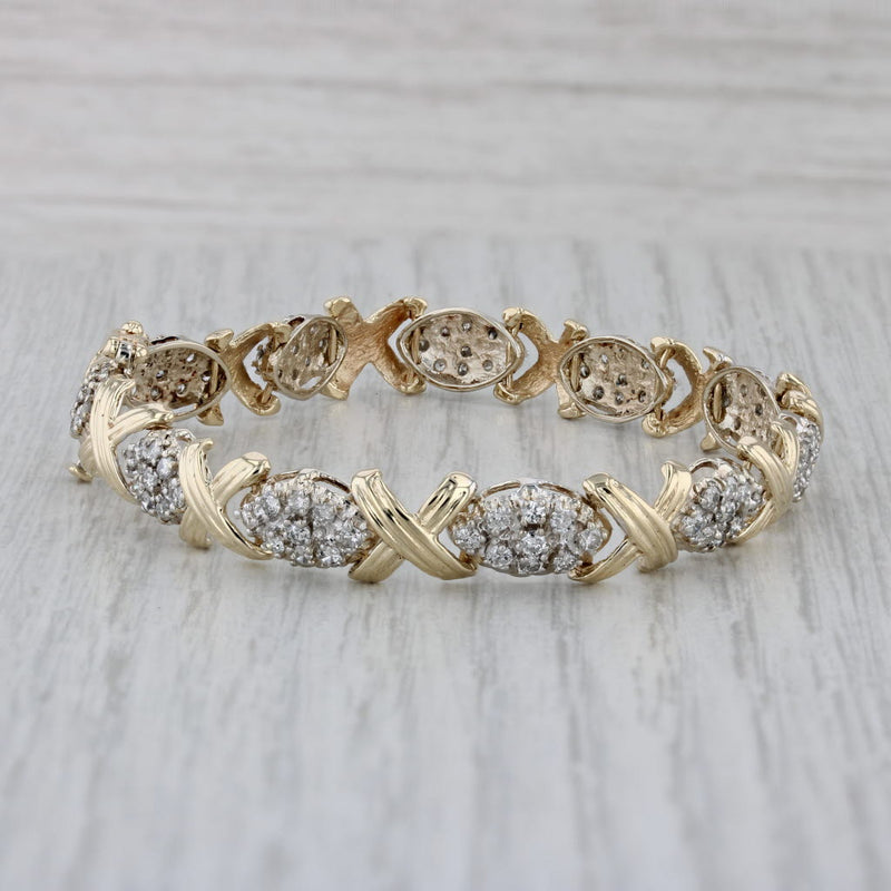 Gray 1.45ctw Diamond Cluster X Link Bracelet 14k Yellow Gold 6.75" 8.3mm