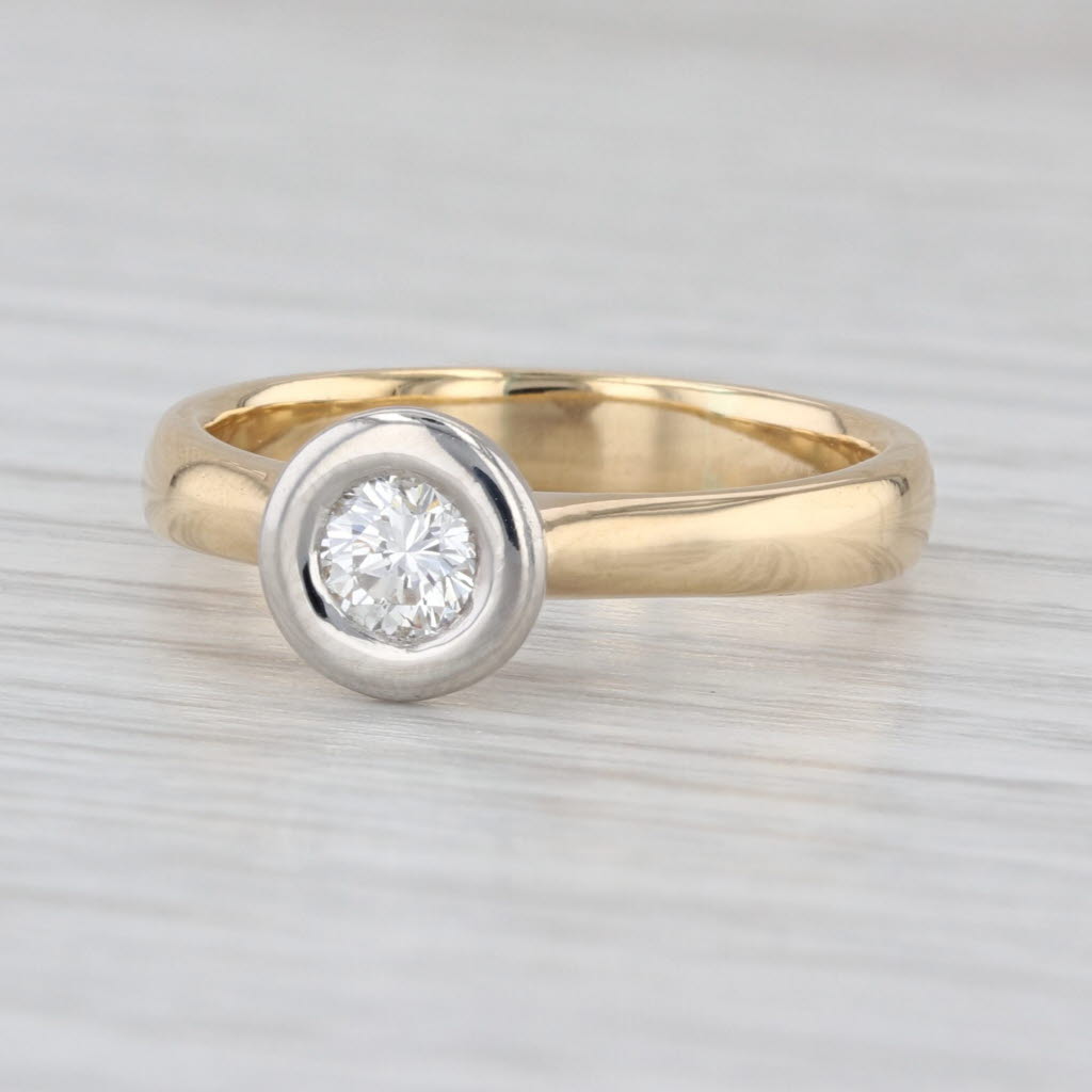 0.27ct Round Diamond Solitaire Ring 18k Yellow White Gold Size 8