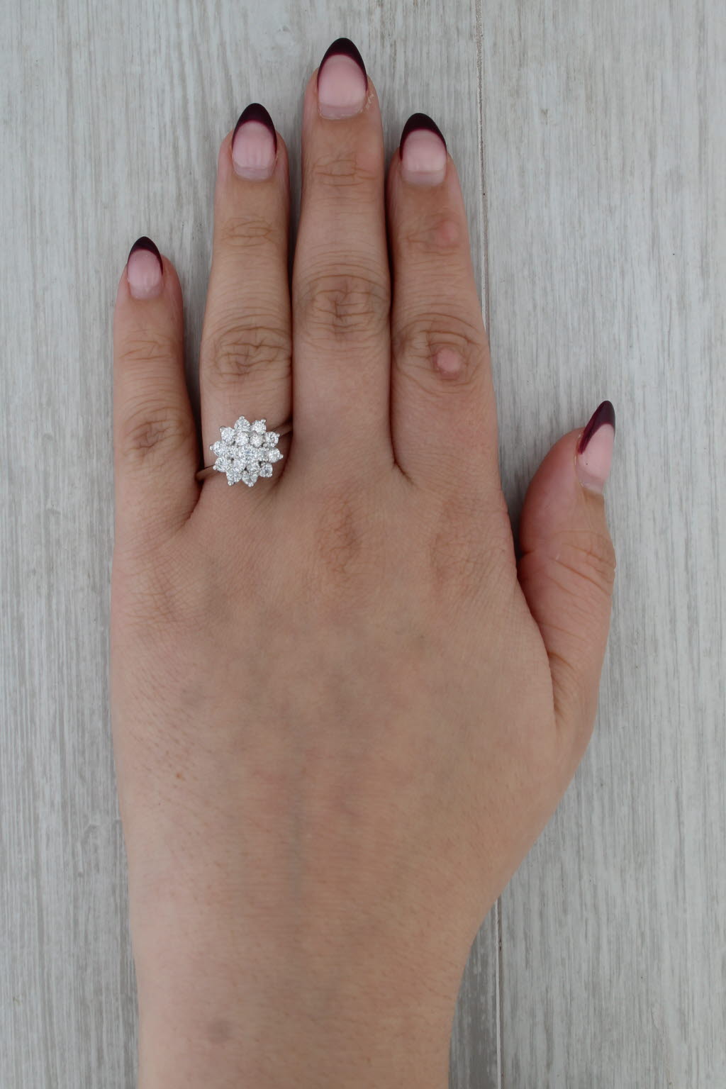 1.26ctw Diamond Flower Cluster Ring 14k White Gold Size 10.25