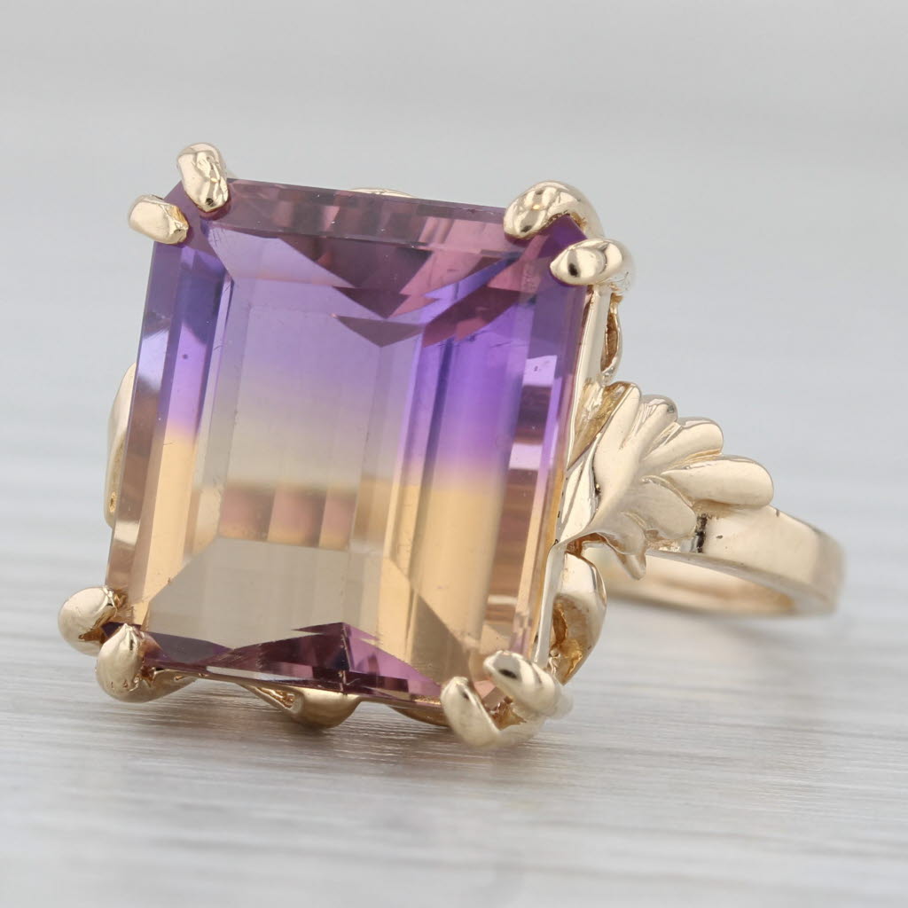 Gray 9.40ct Purple Yellow Ametrine Solitaire Ring 14k Yellow Gold Size 7.5