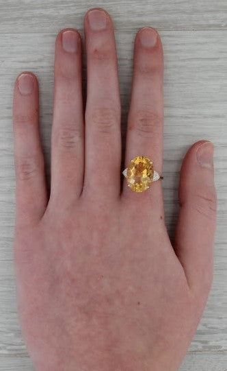 8.18ctw Yellow Oval Citrine Diamond Ring 14k Yellow Gold Size 7