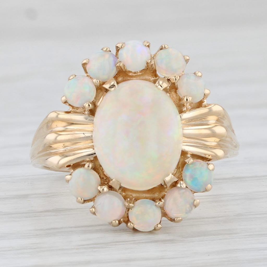 Light Gray Oval Opal Cabochon Ring 14k Yellow Gold Size 7.5