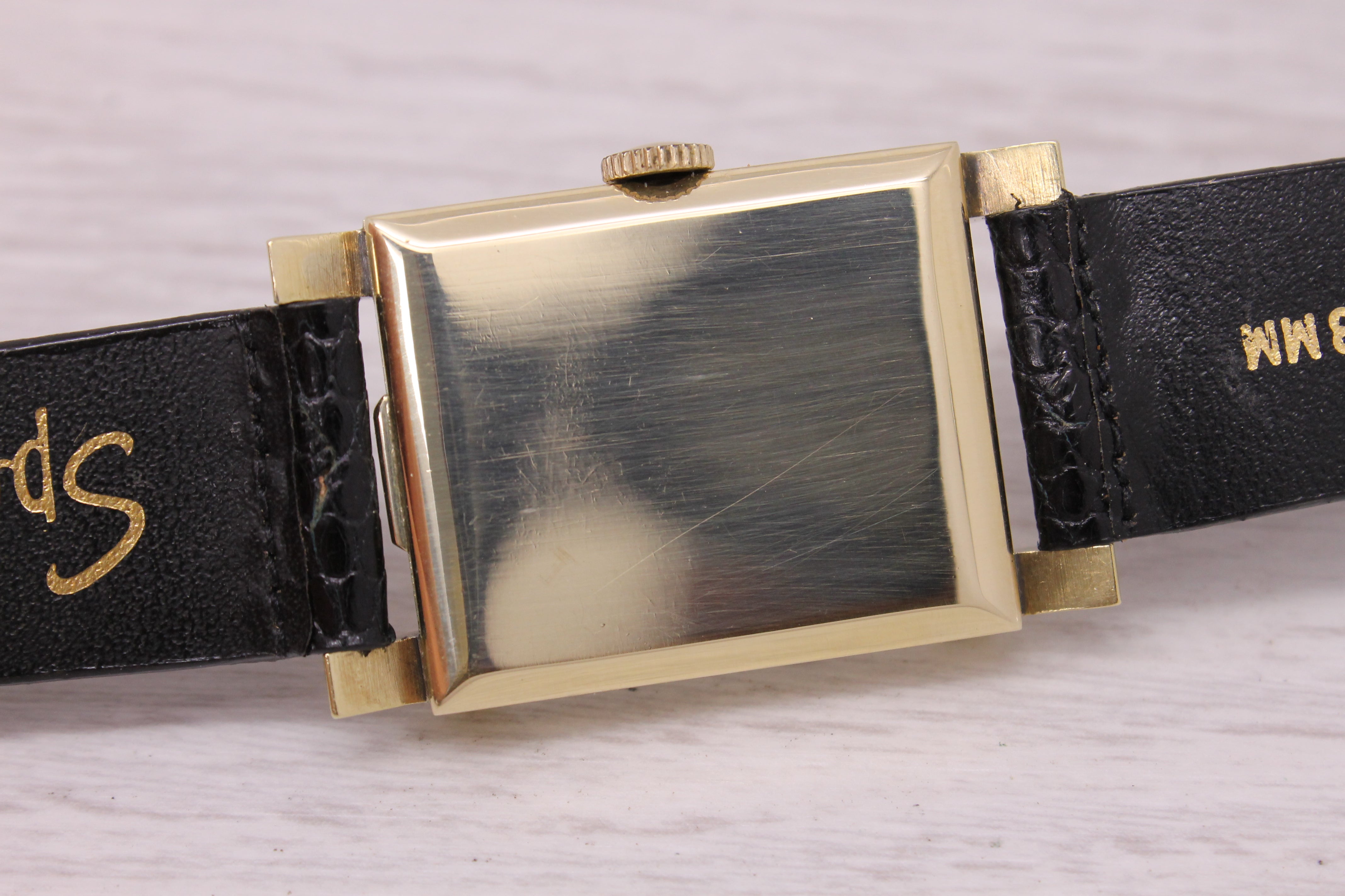 Dark Slate Gray Vintage 1950's Universal Geneve 14k Yellow Gold Square Mens Dress Watch c.264