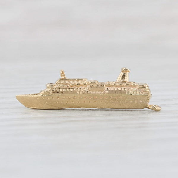Light Gray Vintage Ecstasy Cruise Ship Charm 14k Yellow Gold Souvenir Pendant