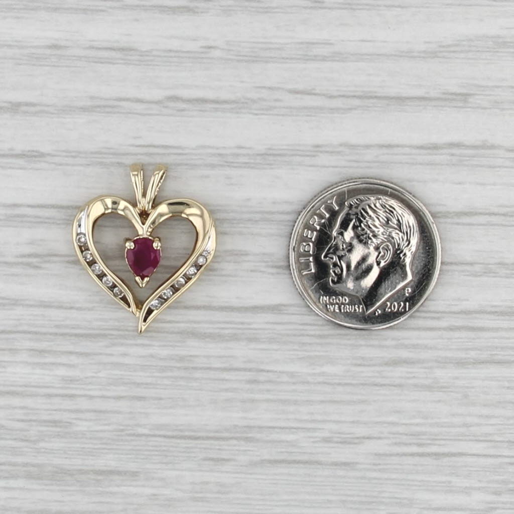 0.39ctw Ruby Diamond Open Heart Pendant 10k Yellow Gold