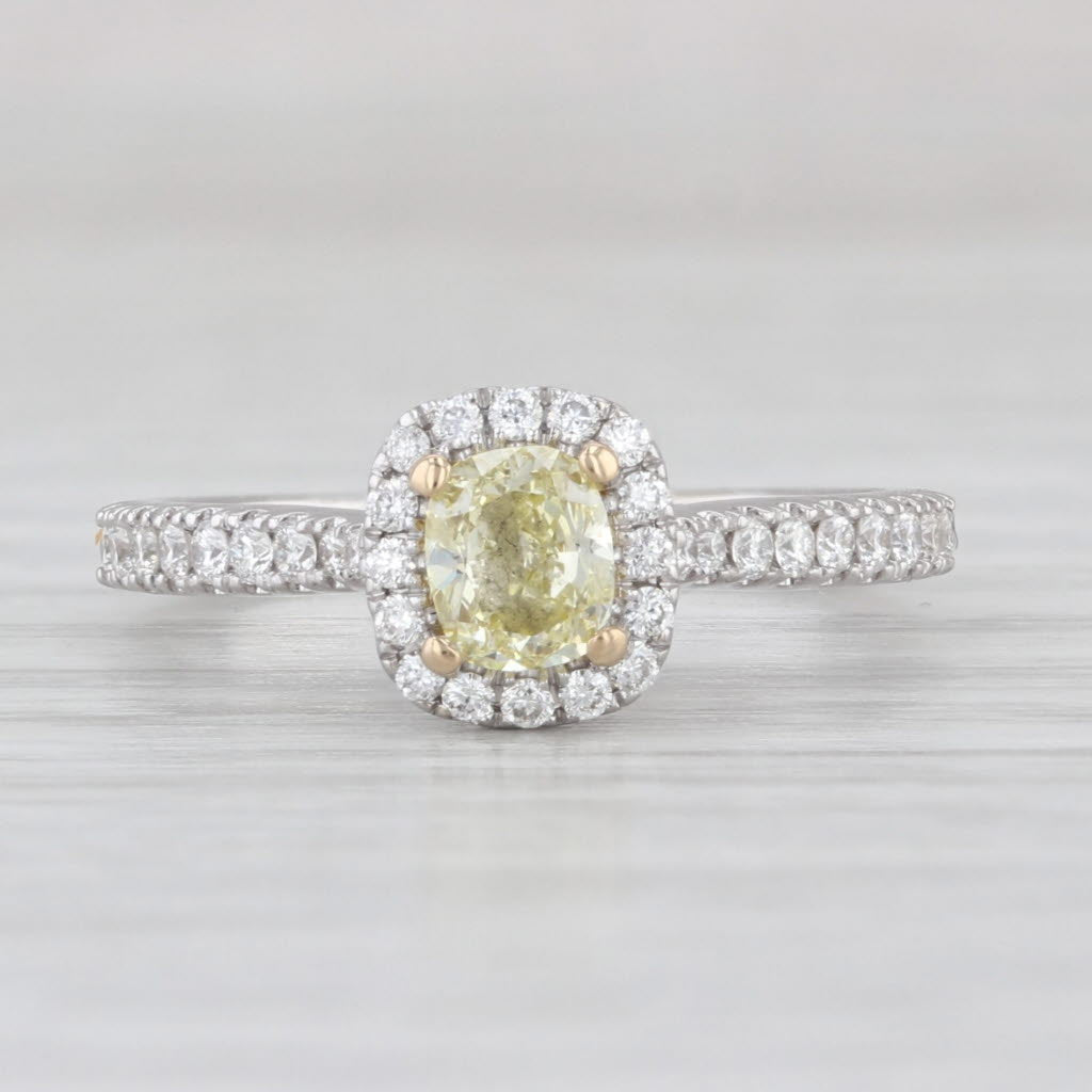 0.84ctw Yellow White Diamond Halo Engagement Ring 14k White Gold Size 5.75 Atara