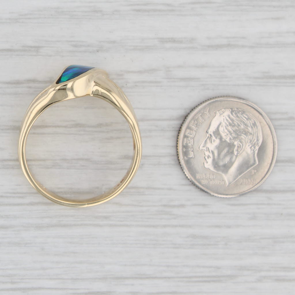 Light Gray Lab Created Blue Opal Ring 14k Yellow Gold Size 8.75 Bypass