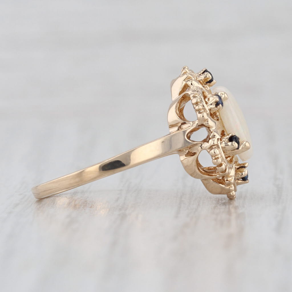 Opal Blue Sapphire Halo Flower Ring 14k Yellow Gold Size 7.75