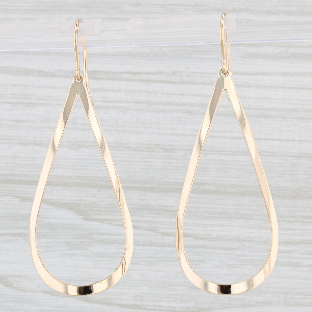 Light Gray Teardrop Dangle Earrings 14k Yellow Gold Hook Post Drops