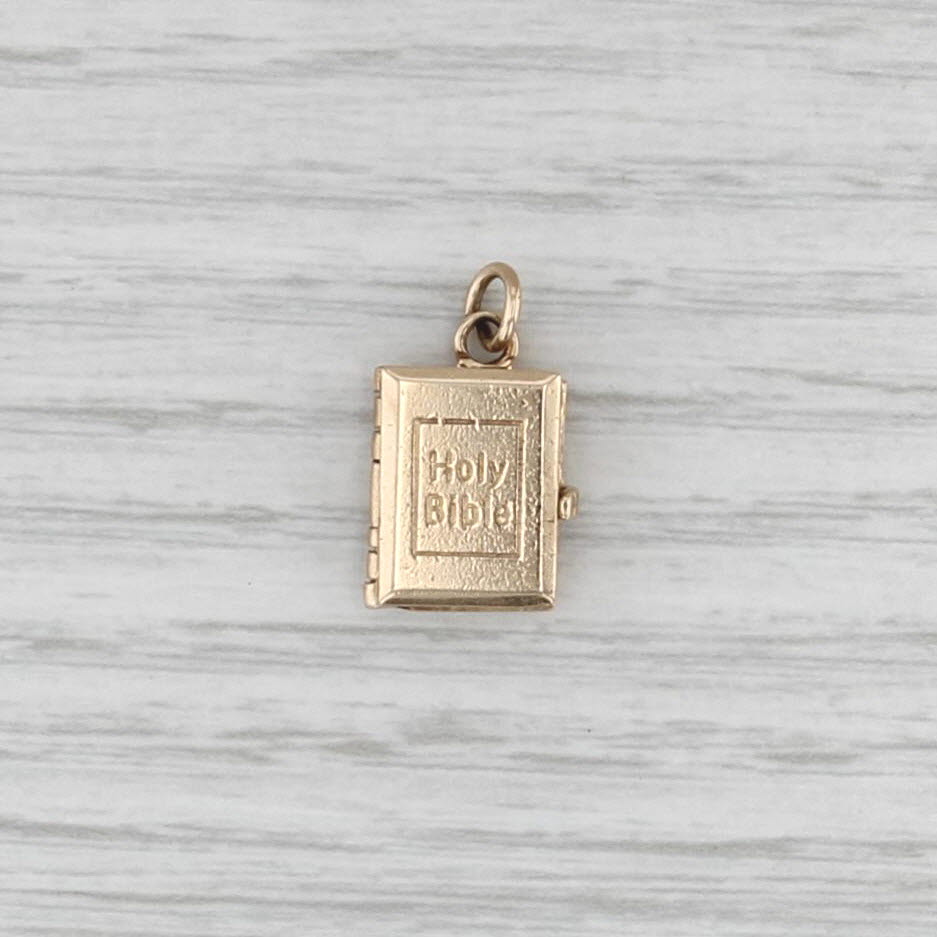 Vintage Bible Charm 9k Yellow Gold Lord's Prayer Book Opens Pendant