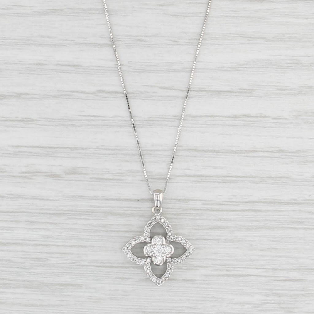 0.30ctw Diamond Flower Pendant Necklace 10k White Gold 18.25" Box Chain