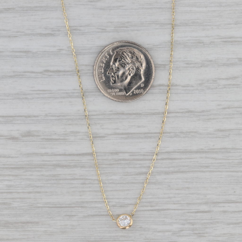 Gray Cubic Zirconia Round Solitaire Stationary Pendant Necklace 14k Yellow Gold 16"