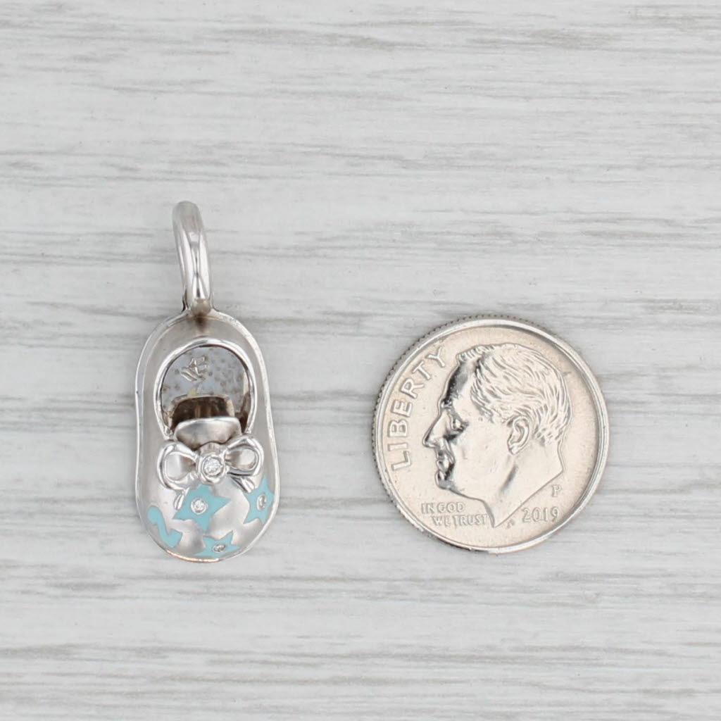 New Aaron Basha Baby Shoe Charm Diamond 18k White Gold Enamel Pendant