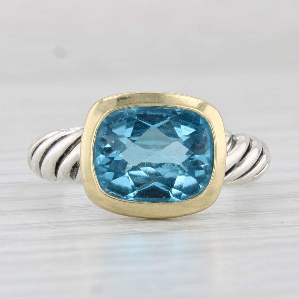 Light Gray David Yurman Noblesse Collection 3.25ct Blue Topaz Ring Sterling Silver 18k Gold