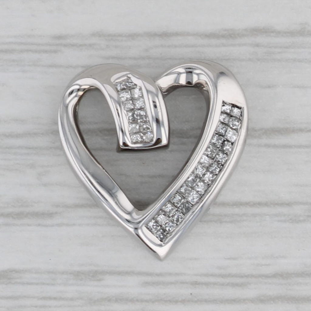 Gray 0.18ctw Diamond Open Heart Pendant 10k White Gold