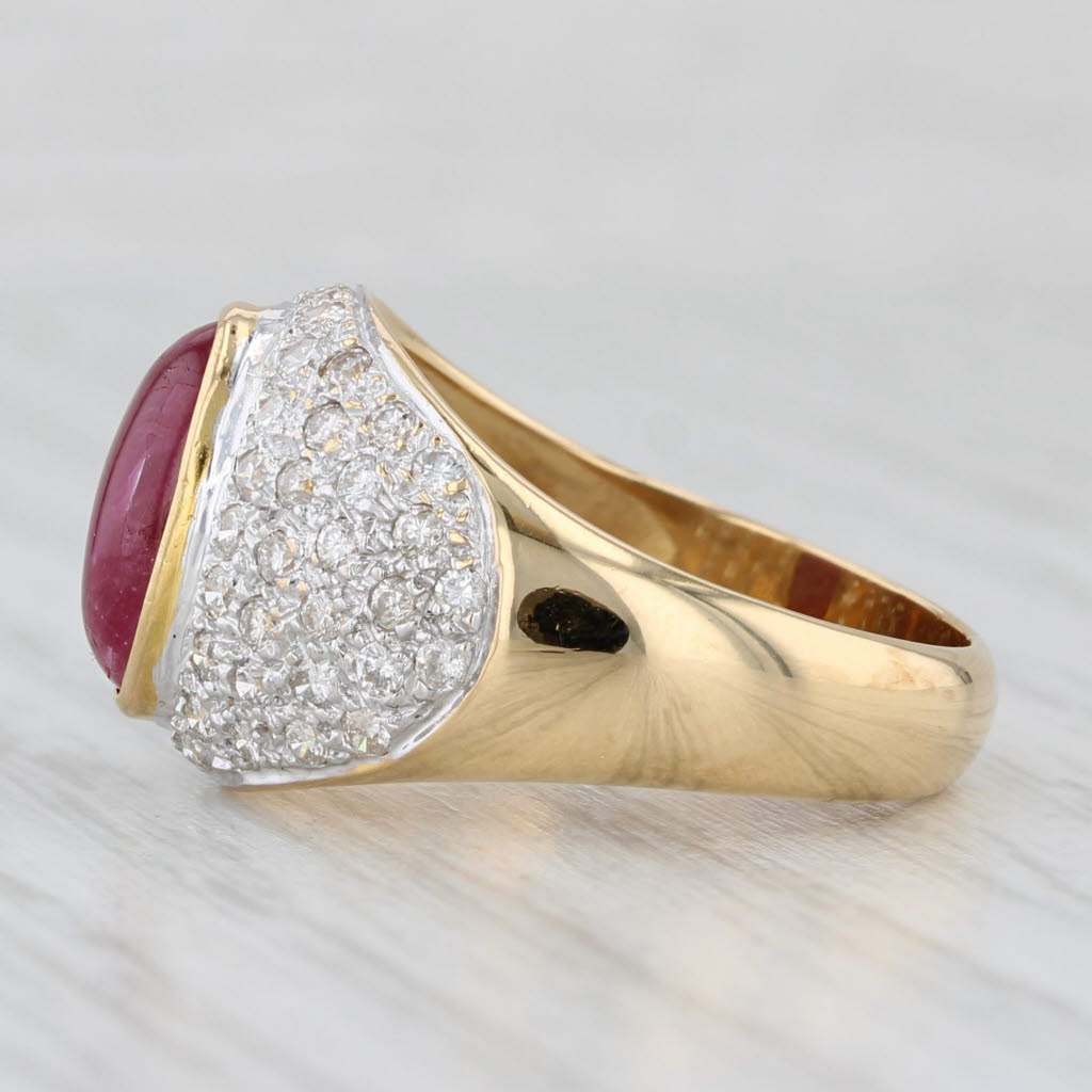 Light Gray Ruby Cabochon 0.60ctw Diamond Ring 18k Yellow Gold Size 6.75