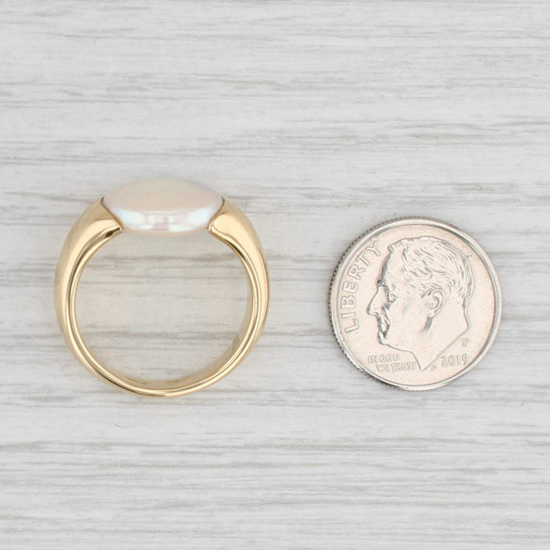 Light Gray Yuel Cultured Button Pearl Solitaire Ring 18k Yellow Gold Size 7