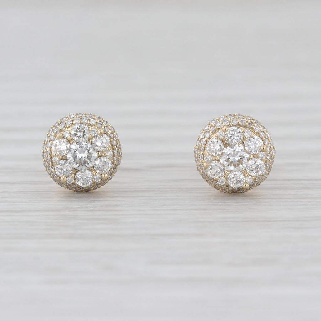 New 0.64ctw Diamond Cluster Halo Stud Earrings 14k Yellow Gold Screw Back Studs