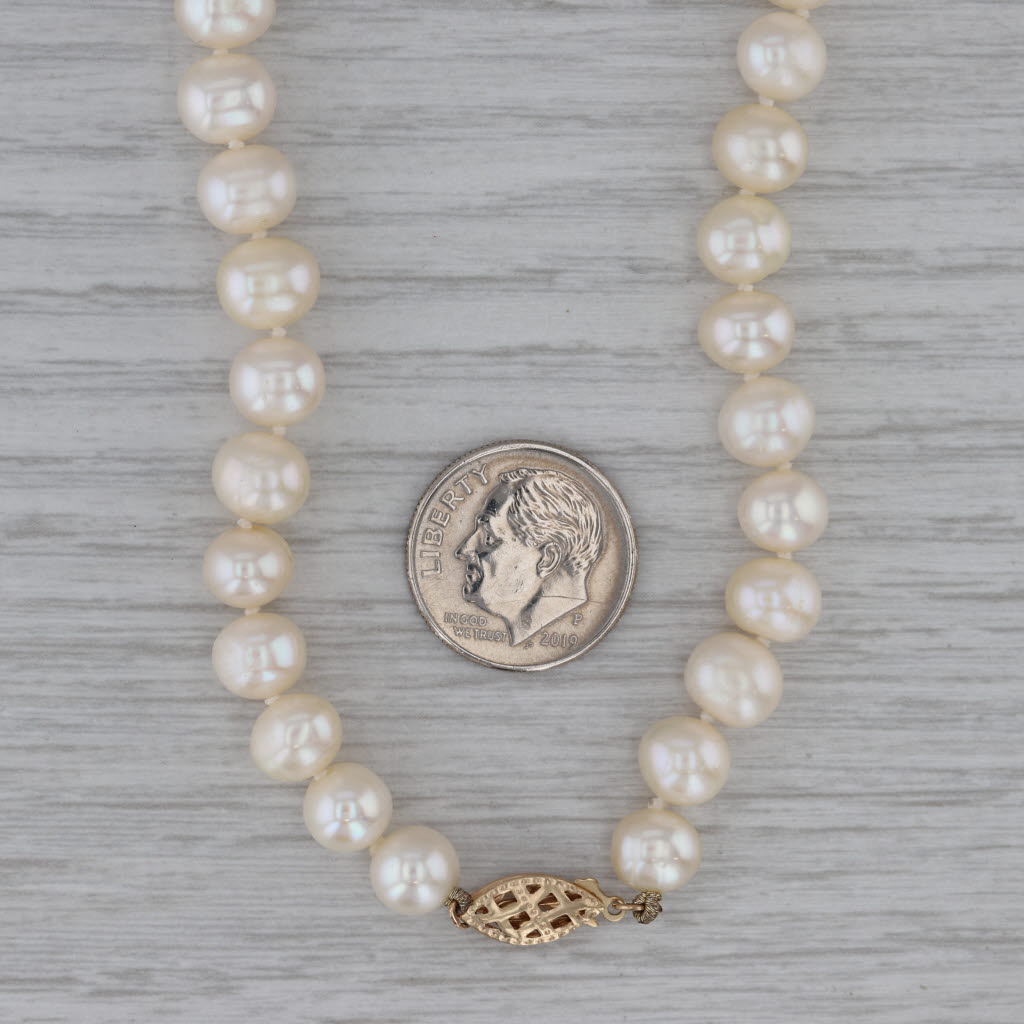 Dark Gray Cultured Pearl Bead Single Strand Necklace 14k Gold Clasp 18.25" 7-7.5mm