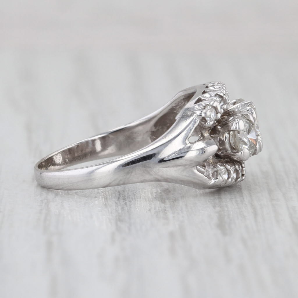 1.37ctw Vintage Diamond Bridal Ring 14k White Gold 3-Stone Engagement Size 7.5