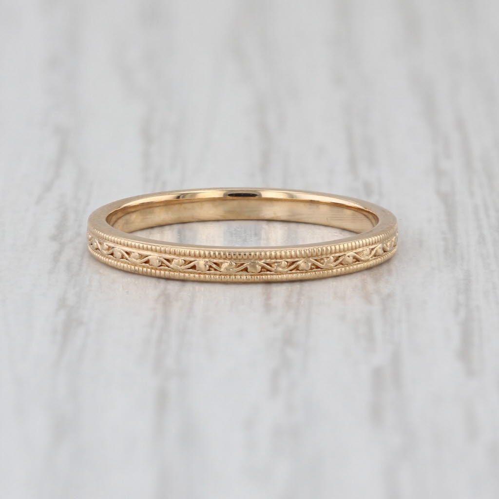 Jabel 18k Yellow Gold Wedding Band Size 6 Stackable Ring Ornate Pattern