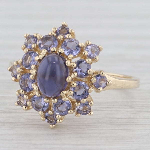 1.40ct Iolite Floral Halo Cluster 14K Yellow Gold Ring Size 10.25