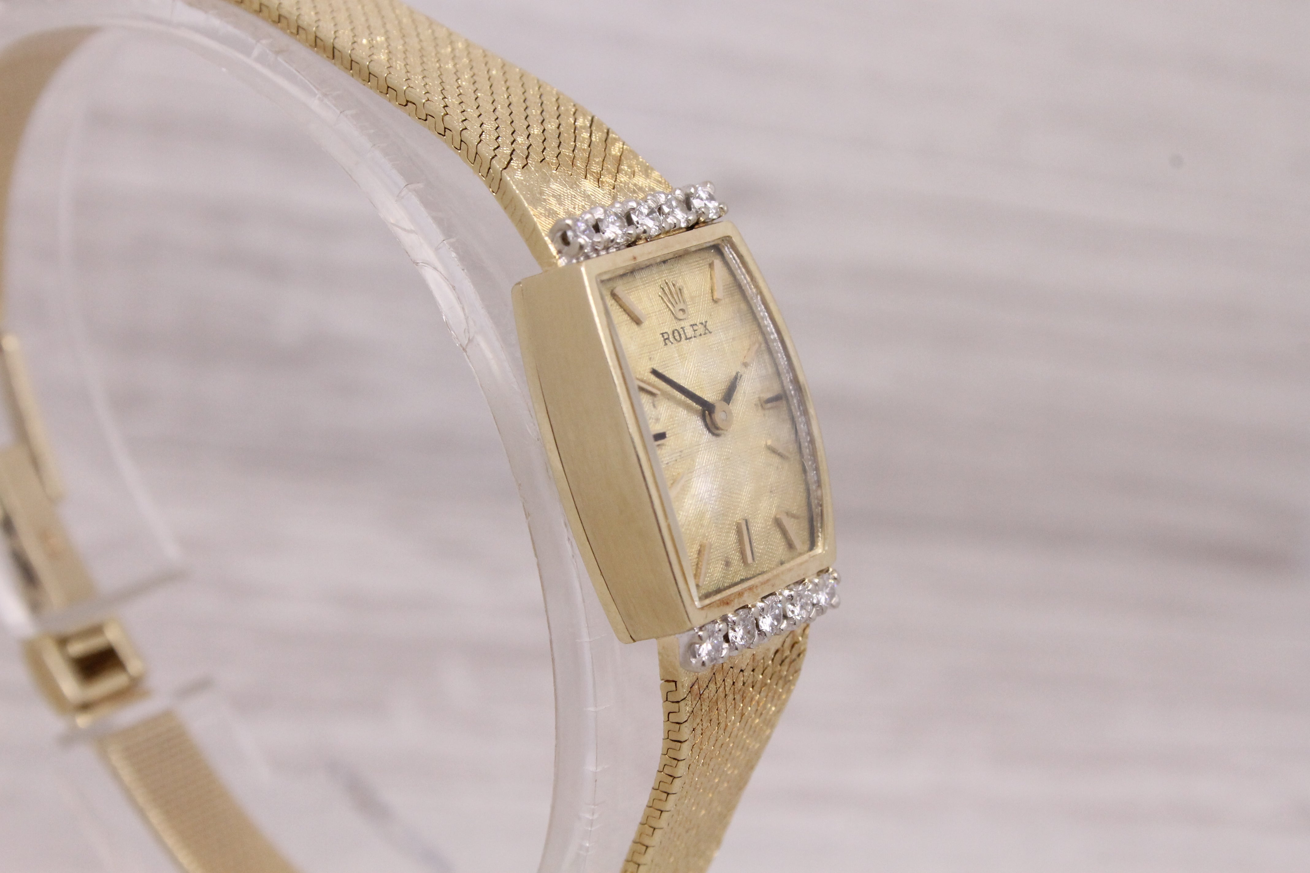 Gray Vintage 1960's Rolex 8420 Ladies 14k Solid Gold Diamond Cocktail Watch Serviced