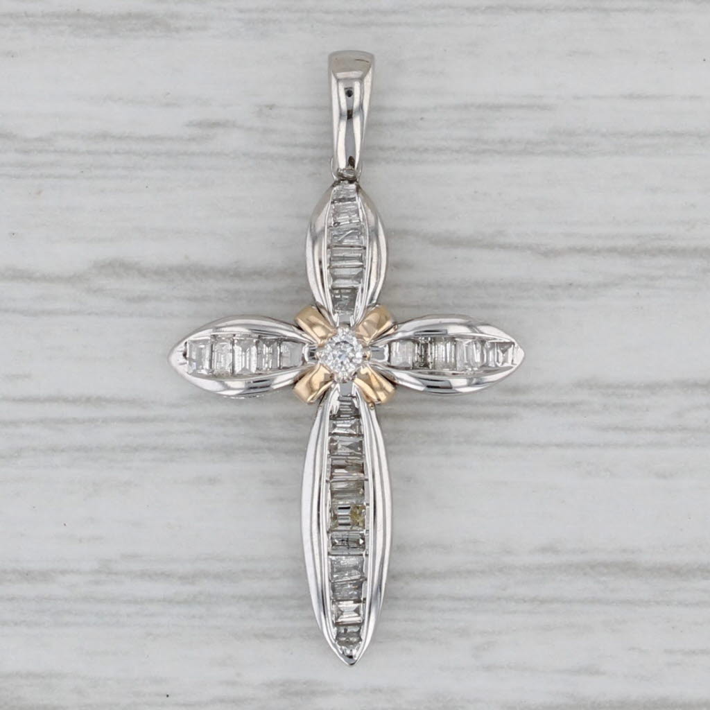 Gray 0.26ctw Diamond Small Cross Pendant 10k White Gold