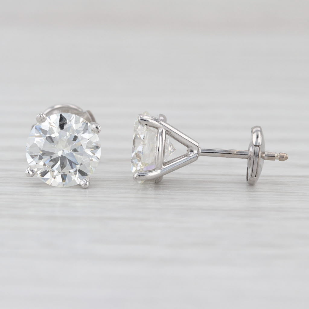 New GIA 3.02ctw Round Diamond Martini Stud Earrings 14k White Gold Studs