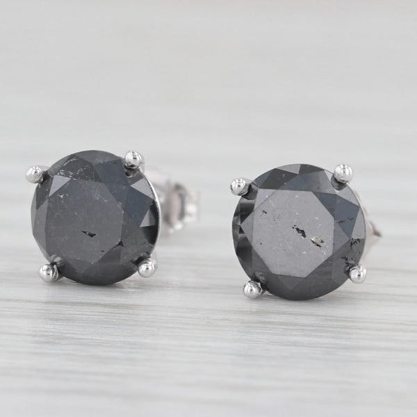 Light Gray New 3.47ctw Black Diamond Stud Earrings 14k White Gold Round Solitaires