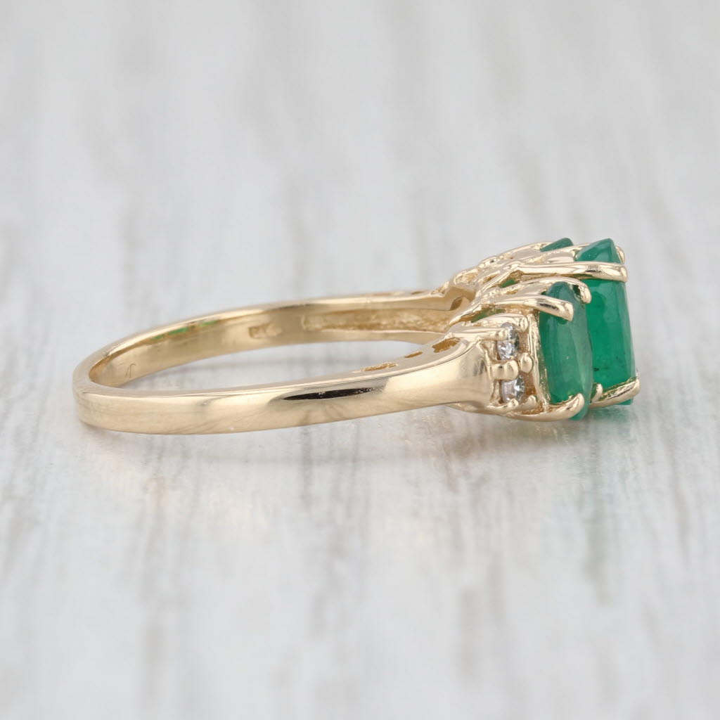 1.84ctw 3-Stone Oval Emerald Diamond Ring 14k Yellow Gold Size 6