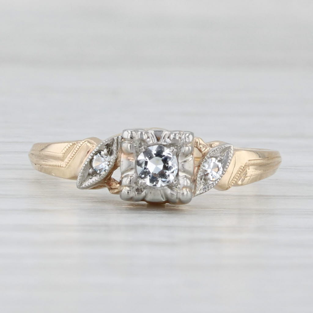 Light Gray Vintage Lab Created White Spinel Engagement Ring 10k Yellow Gold Size 6.75