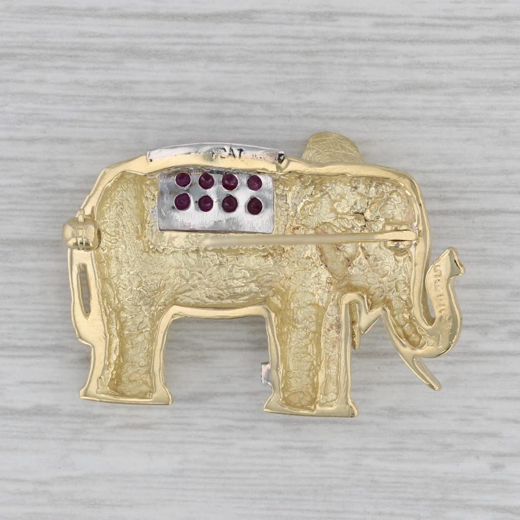 Gray 0.45ctw Ruby Diamond Sapphire Elephant Brooch 18k Yellow Gold Platinum Pin