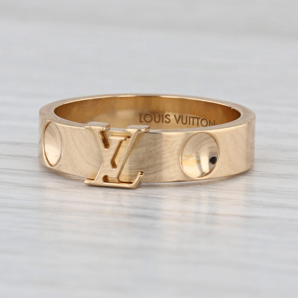 Louis Vuitton Empreinte LV Band Ring 18k Yellow Gold Size 8.5 58 Stackable