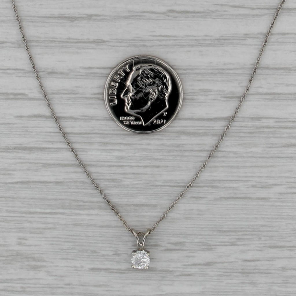 0.29ct Round Diamond Solitaire Pendant Necklace 14k White Gold 18" Rope Chain