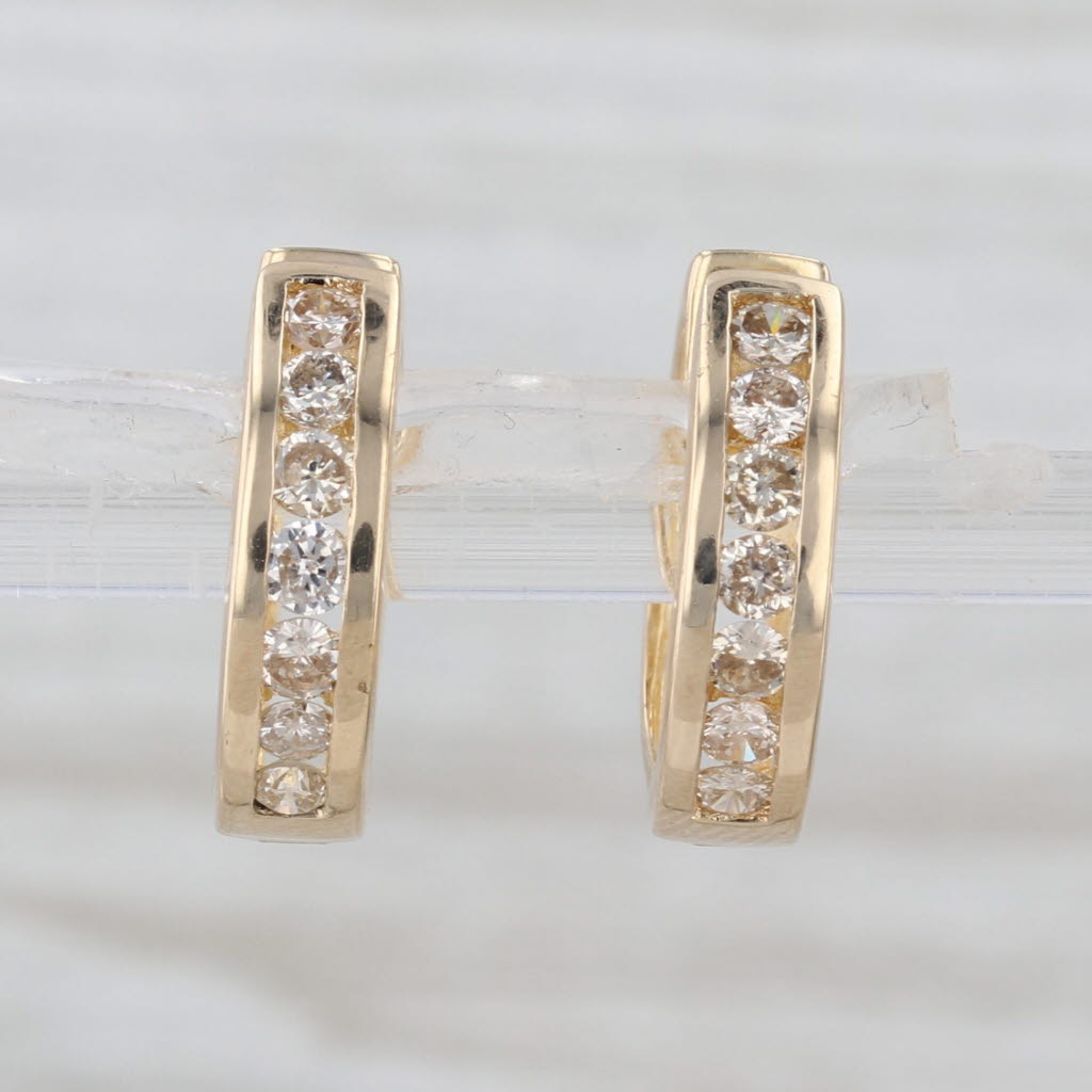 0.45ctw Diamond Hoop Earrings 14k Yellow Gold Small Round Hoops Snap Top