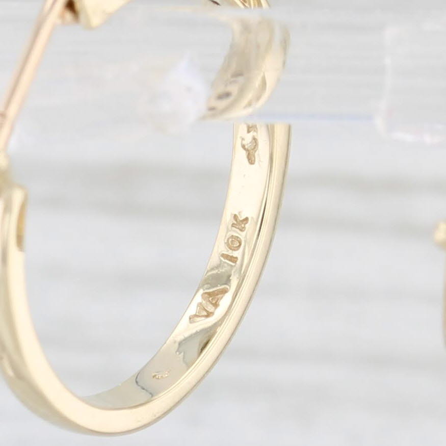 Light Gray Diamond Hoop Earrings 10k Yellow Gold Snap Top Round Hoops