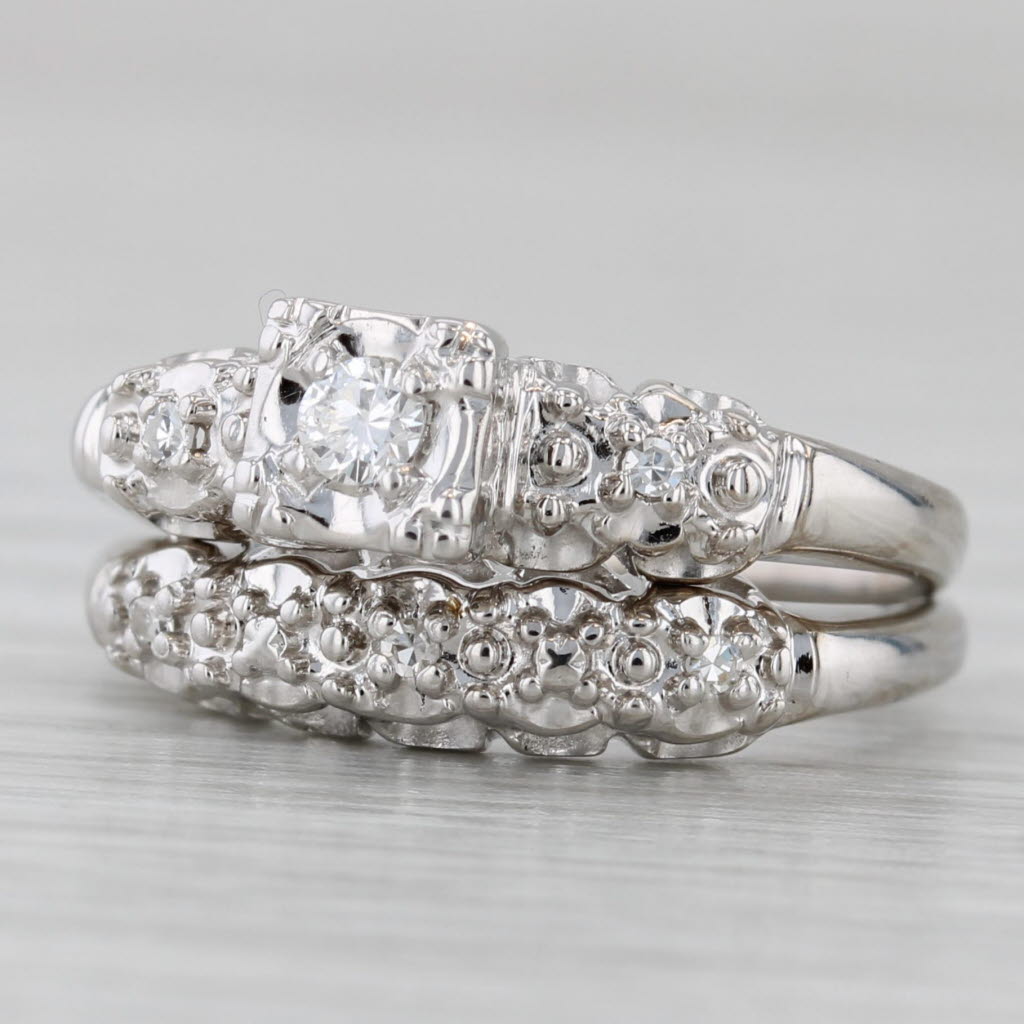 Gray 0.12ctw Diamond Bridal Ring Set 14k White Gold Size 4.25 Wedding Engagement