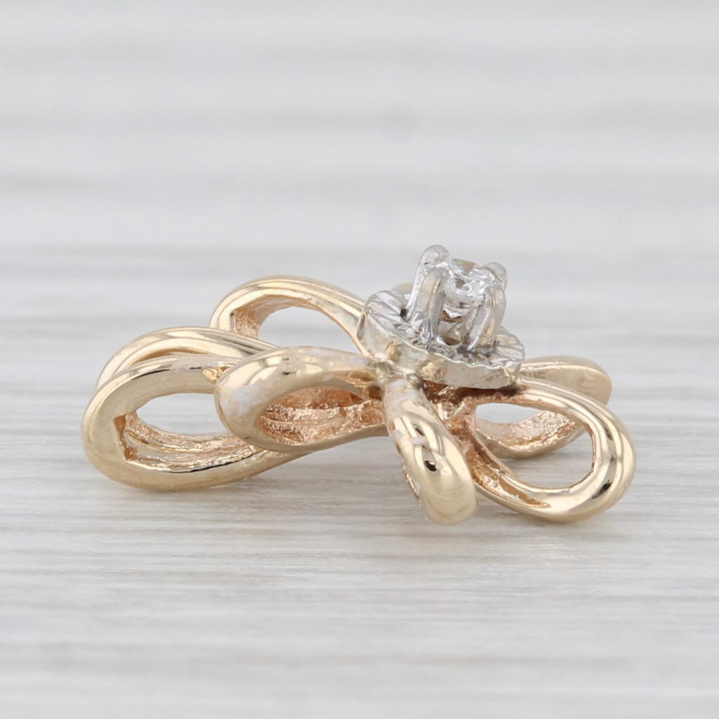 Light Gray Diamond Solitaire Knot Pendant 14k Yellow Gold Small Drop