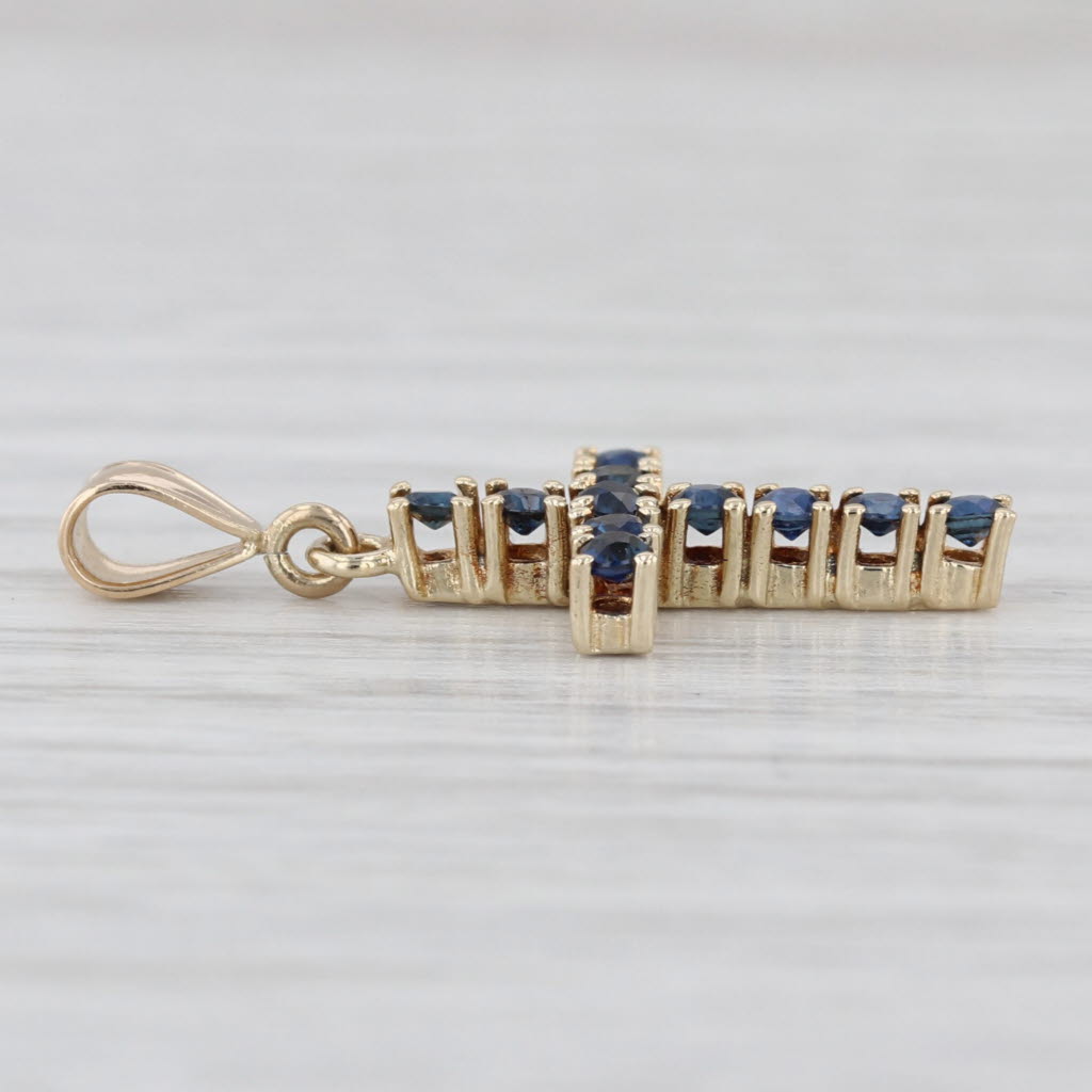 0.50ctw Blue Sapphire Cross Pendant 14k Yellow Gold Small Drop