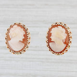 Light Gray Carved Shell Cameo Earrings 14k Yellow Gold Stud Cameos