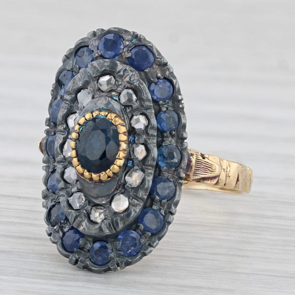 Vintage 1.49ctw Diamond Blue Sapphire Cocktail Ring Sterling Silver 18k Size 7.5