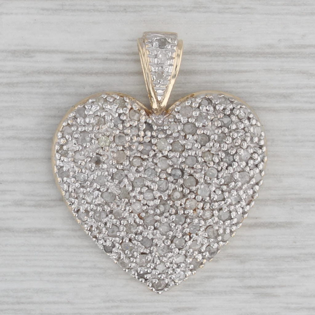 Gray 0.50ctw Pave Diamond Heart Pendant10k Yellow Gold