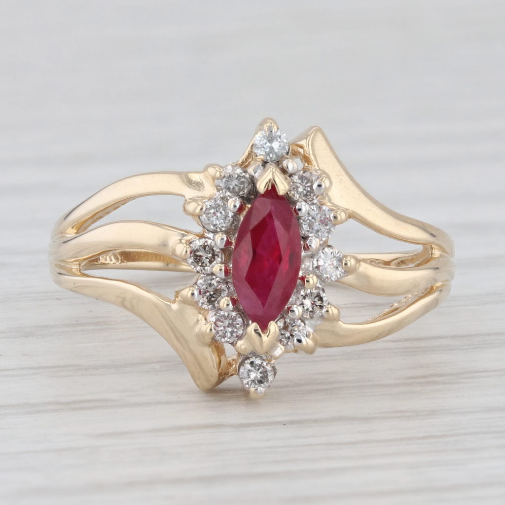 Light Gray 0.60ctw Ruby Diamond Halo Ring 14k Yellow Gold Size 7 Bypass