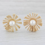 Cultured Pearl Flower Earrings 14k Yellow Gold Non-Pierced Clip-On