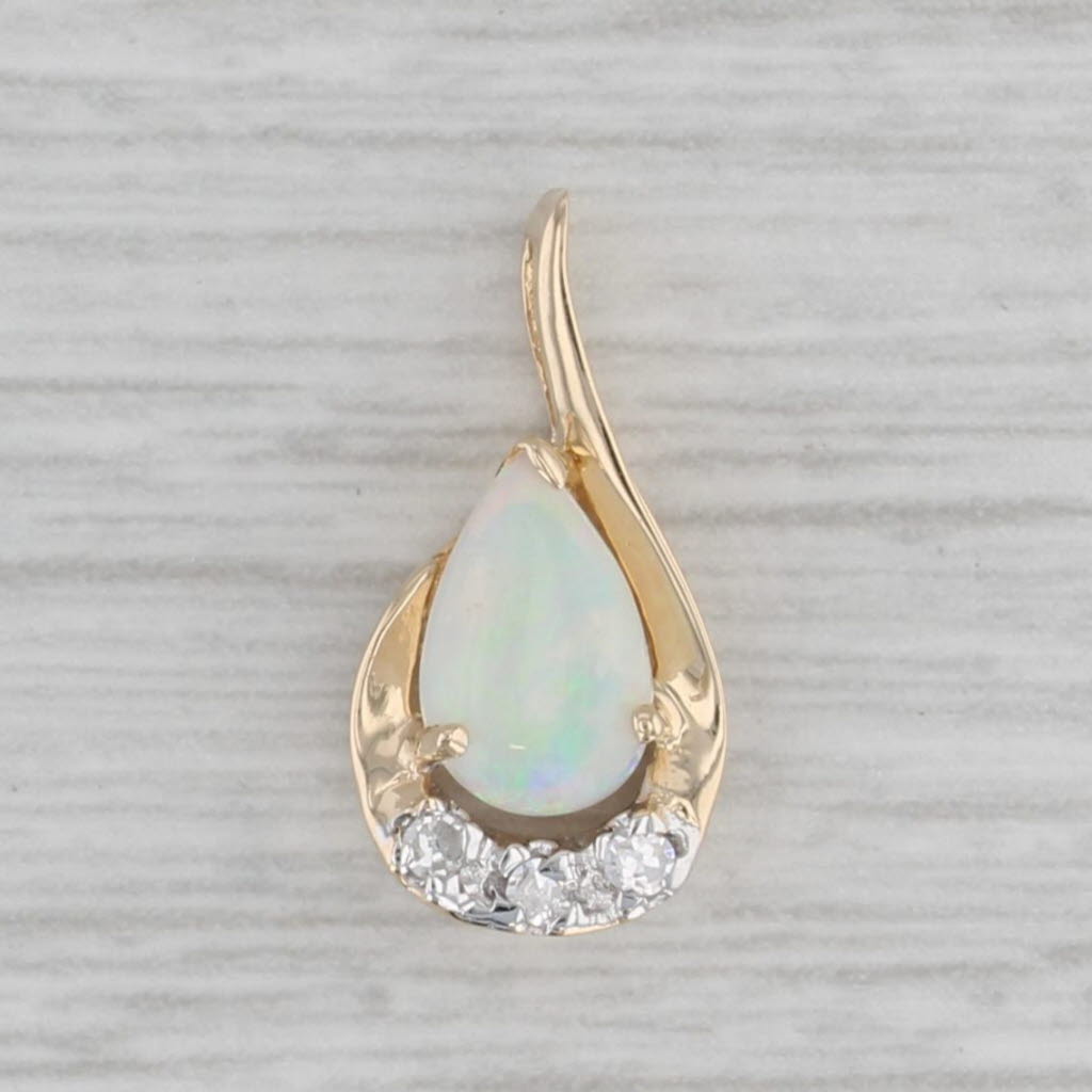 Gray Pear Opal Diamond Teardrop Pendant14k Yellow Gold