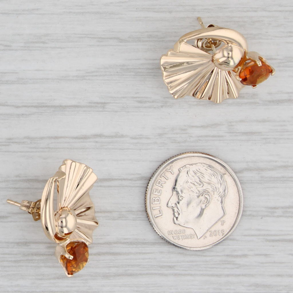 Gray Vintage 0.70ctw Citrine Fan Statement Earrings 14k Yellow Gold Pierced