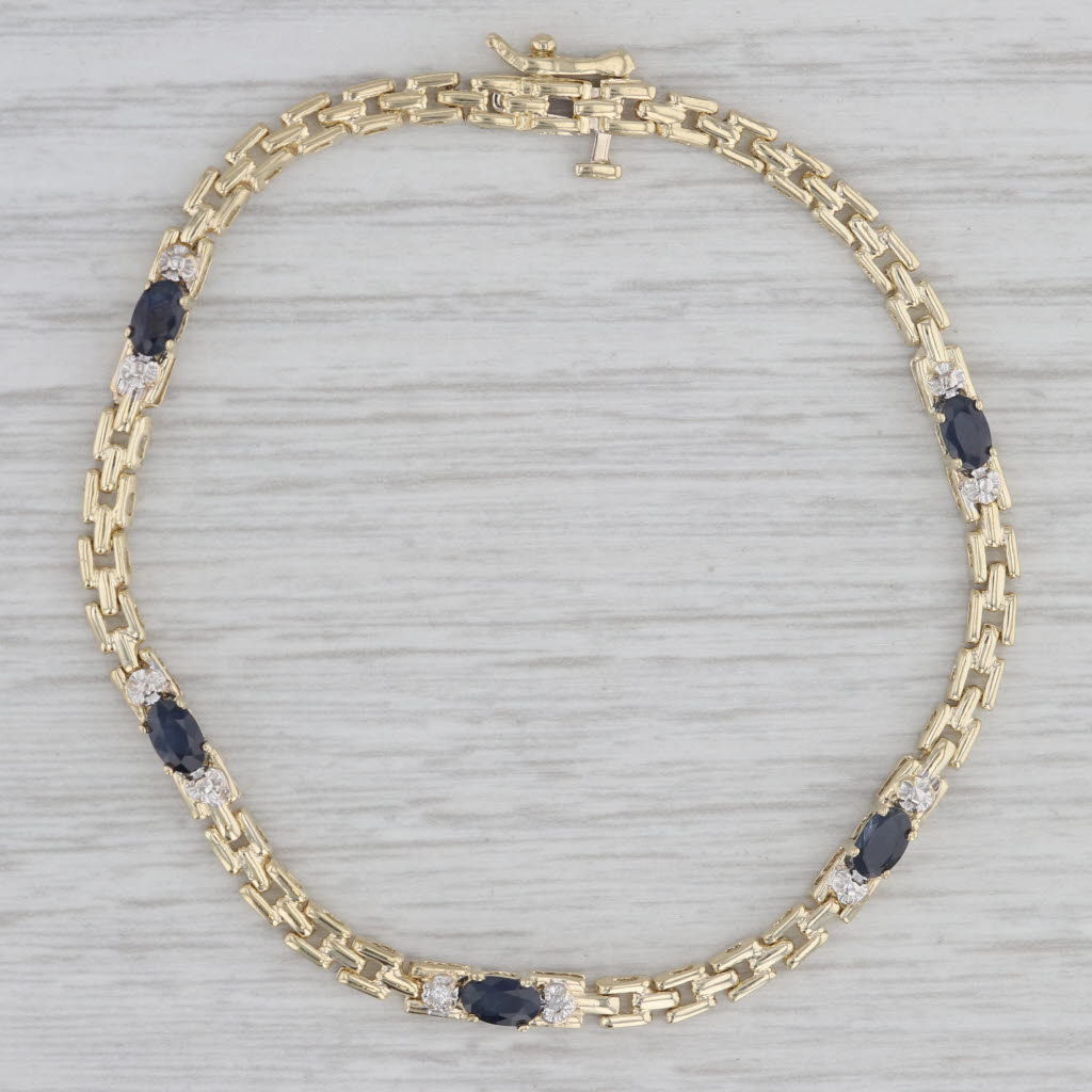 Gray 2.50ctw Blue Sapphire Diamond Bracelet 10k Yellow Gold 7"