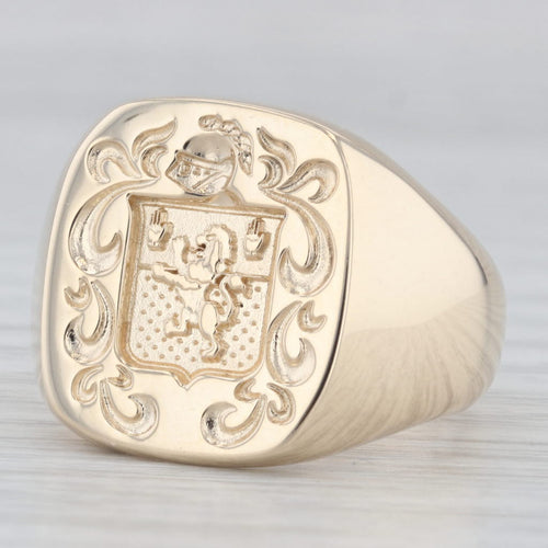 Light Gray Rampant Lion Family Crest Ring 10k Yellow Gold Size 10.25 Vintage Heraldry House